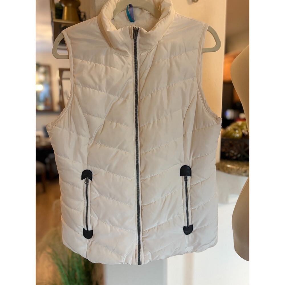 Green Tea Women's White Quilted Fleece Lined Vest Medium 6-10